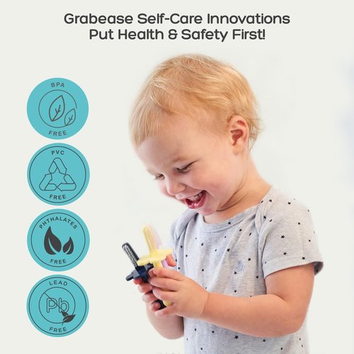 grabease Finger Toothbrush for Toddler Baby Toothbrush Baby Training Double Sided Toothbrush, BPA-Free & Phthalate-Free for Baby & Toddler, 4 Pack, Lavender, Blush Mint, Yellow
