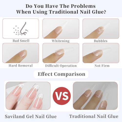 SAVILAND Gel Nail Glue: 15 ML Gel Nail Glue U V Nail Glues Super Strong Nail Glues for Press Ons, Long Lasting Nail Tips Manicure Art Tool Nail Lamp Needed