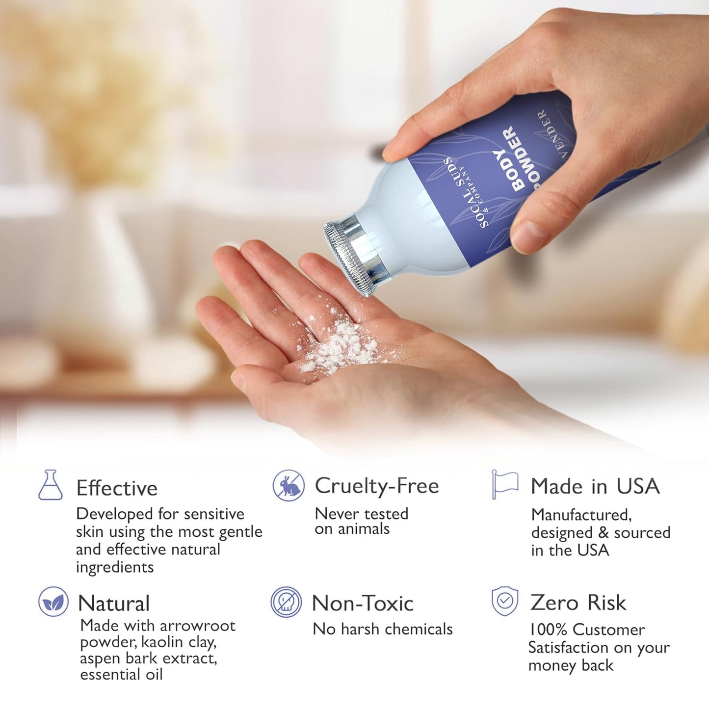 SoCal Suds & Company Natural Body Powder - Talc-Free Lavender Formula with Arrowroot & Aspen Bark - 4oz
