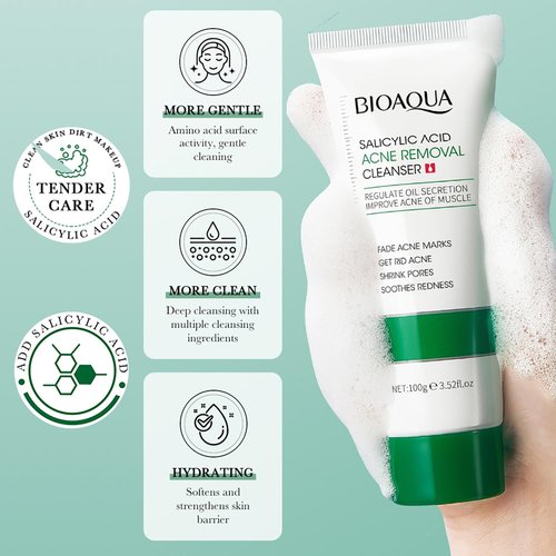 BIOAQUA Salicylic Acid Deep Foam Cleanser - Acne Marks Removal & Pore Shrinkage | 100g / 3.52fl.oz