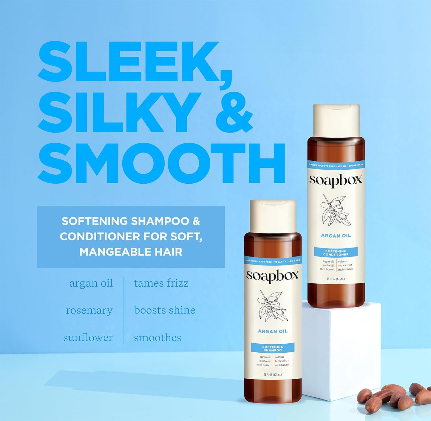 Soapbox Argan Oil Conditioner - Sulfate-Free, Paraben-Free & Vegan | 33.8 Ounces Color Safe Formula