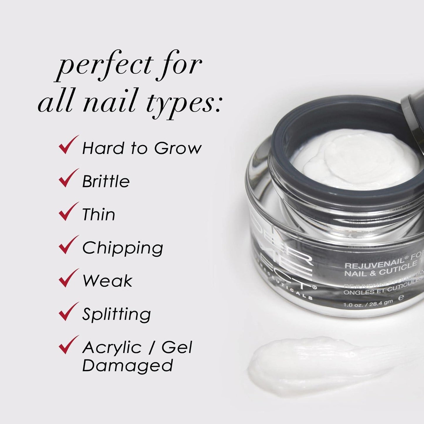 Dermelect Rejuvenail Fortifying Nail & Cuticle Treatment - Moisturizing Cream with Peptides & Hyaluronic Acid for Dry, Damaged Cuticles