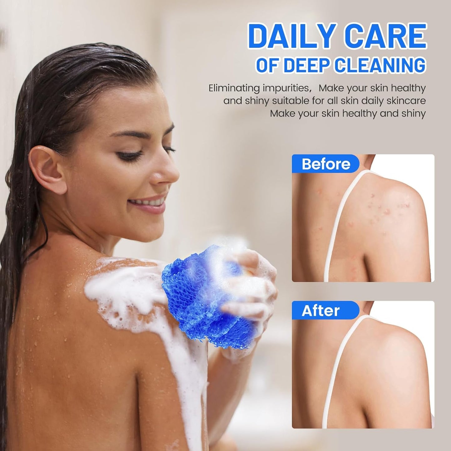 ZOCY Exfoliating Body Scrubber - Authentic African Net Sponge for Gentle Deep Cleansing | Blue