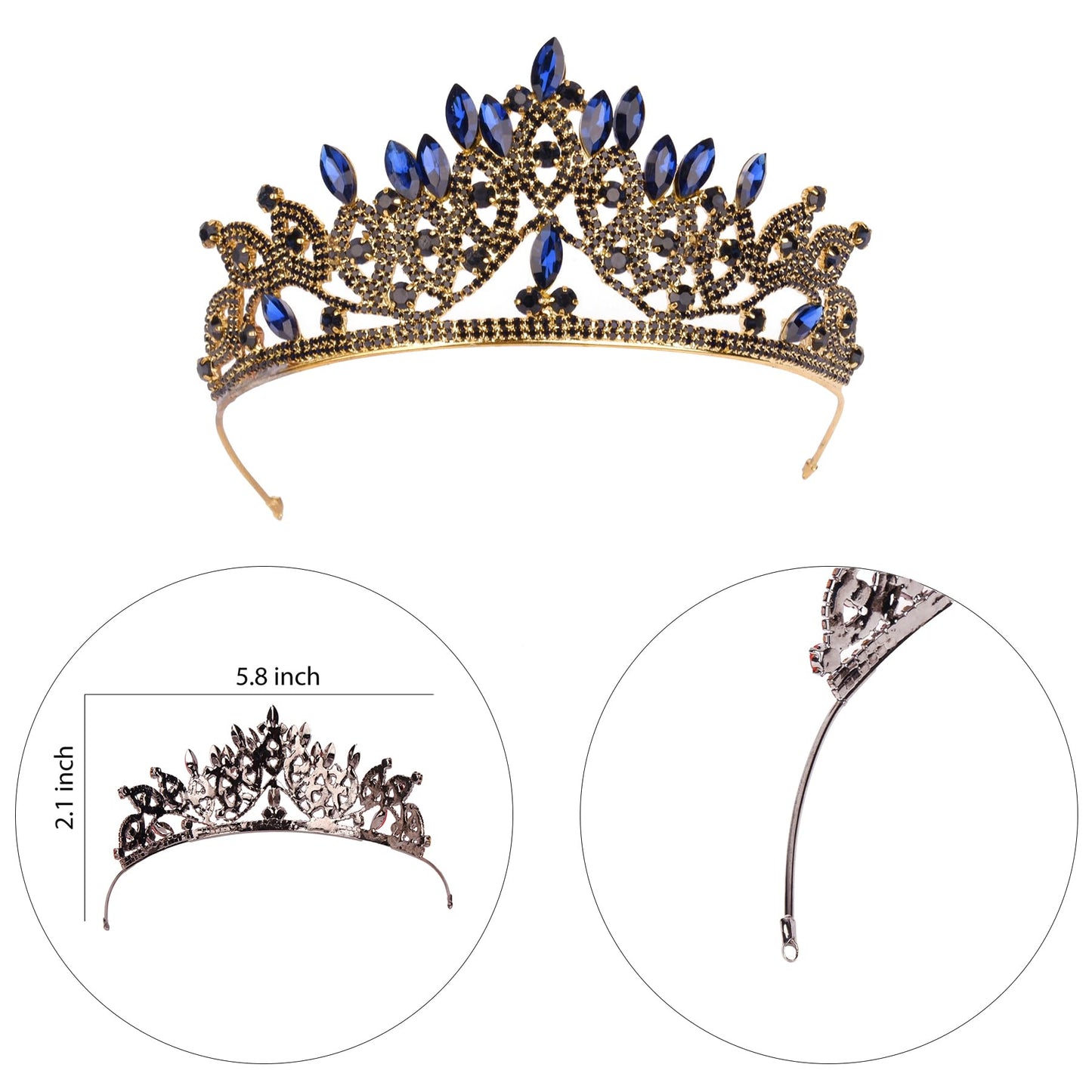 LIMELIA Women's Tiara, Crown for Henna Wedding Party | Glitter Hair Accessories for Bridal Birthday Halloween Costume Christmas Party, Princess Crowns Floral Pattern | Crystal Stone - Gold Blue