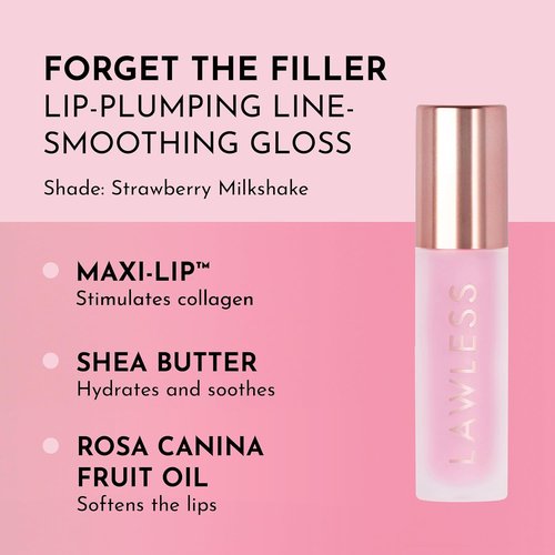 Lawless Forget The Filler Lip Plumping Gloss - Strawberry Milkshake - Volumizing & Hydrating Formula 0.11 oz