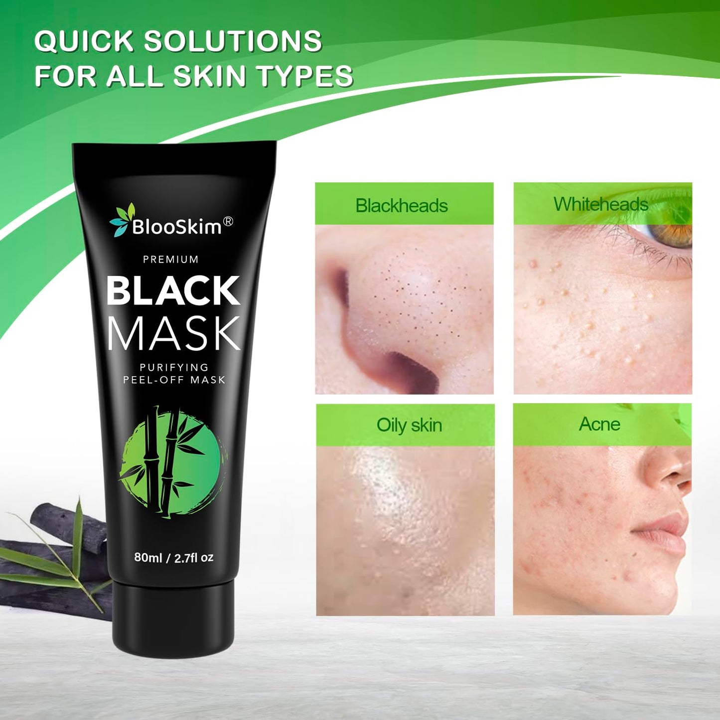 Blooskim Blackhead Remover Mask - Charcoal Peel Off Mask for Oily Skin | Refreshing Botanical Formula, 2.8 fl oz