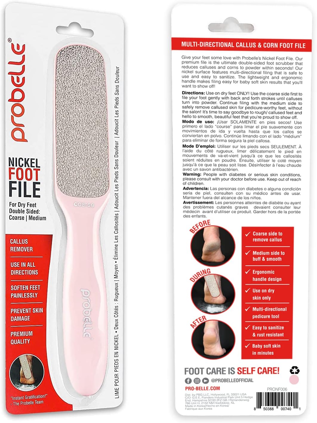 Probelle Double Sided Multidirectional Nickel Foot File Callus Remover - Immediately Reduces calluses and Corns to Powder for Instant Results, Safe Tool (Dark Grey)