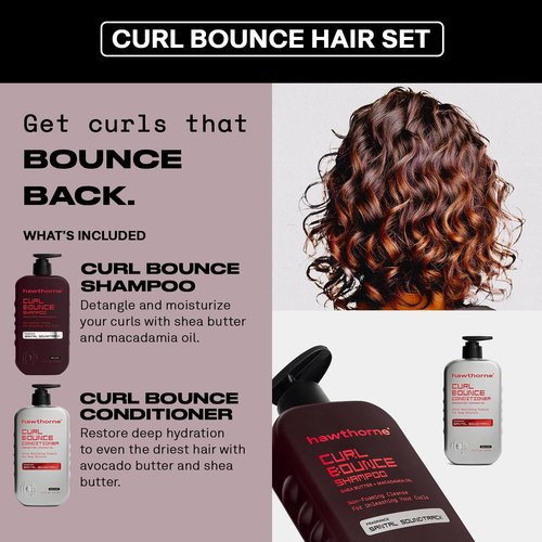 Hawthorne Curl Bounce Shampoo & Conditioner Set - Sulfate-Free, Nourishing Formula with Shea Butter & Macadamia Oil | 16 oz Each