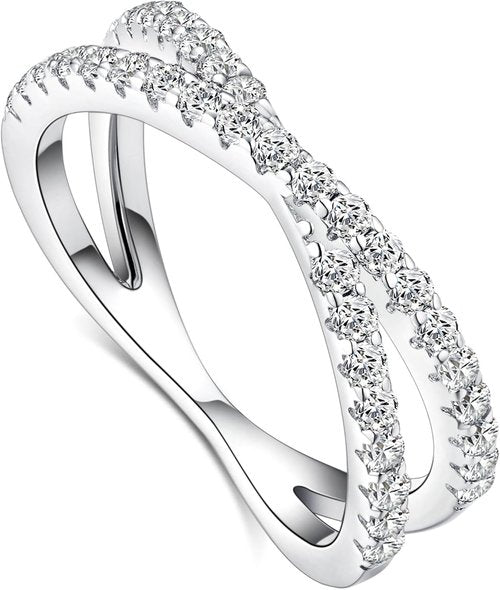 IMOLOVE Moissanite Eternity Ring - Criss Cross Wedding Band for Women | Sterling Silver, Sizes 4-11