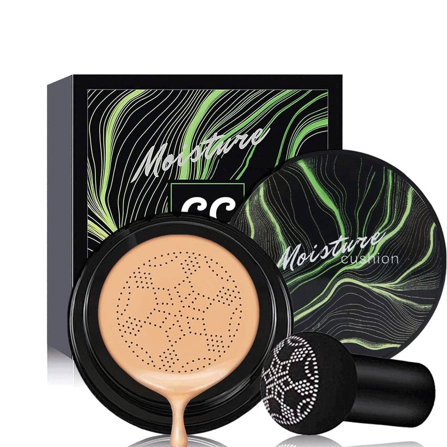 Mushroom Head Air Cushion CC Cream Nature Foundation,Moisturizing BB Cream Makeup Long Lasting Matte Concealer, Bright Makeup Base Long Lasting with Mushroom Makeup Sponge(#05 Sand)