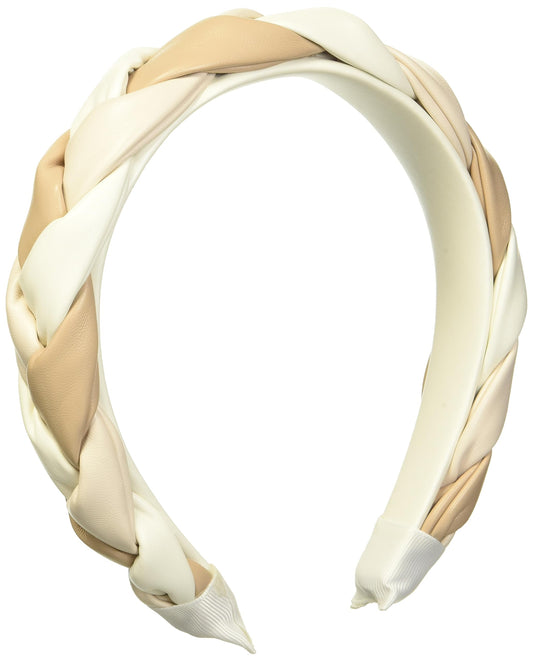 Mud Pie Women's Braided Leather Headband, Cream, One Size