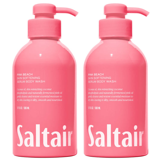 Saltair Body Wash, Pink Beach 2-Pack. Moisturizing Body Cleanser with Monoi Oil and Cupuacu Butter. Luxury Shower Gel for Women. Vegan, Cruelty-Free, Paraben-Free. 2x 17oz Pump Bottles