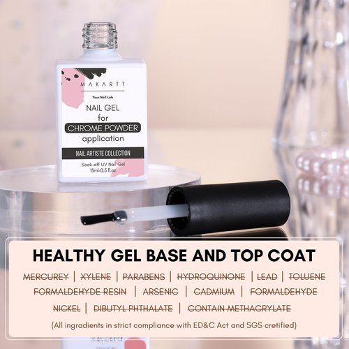 Makartt Gel Top Coat for Chrome Nail Powder - 15ml Clear No Wipe High Gloss Top Coat Gel Nail Polish Mirror Shine Long Lasting Easy Application, Soak off UV Lamp, DIY Home Salon Art Spring Design