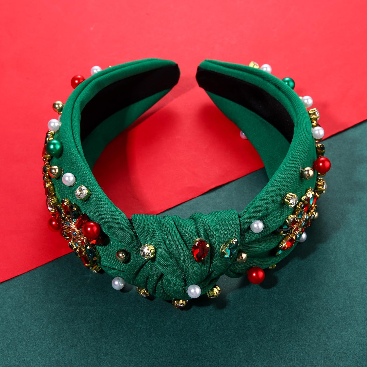 Christmas Holiday Headband for Women Christmas Accessories Cute Reindeer Snowflake Candy Cane Knotted Headband Red Green Beaded Rhinestone Pearl Wide Top Knot Headband Xmas Plaid Hairband Gifts