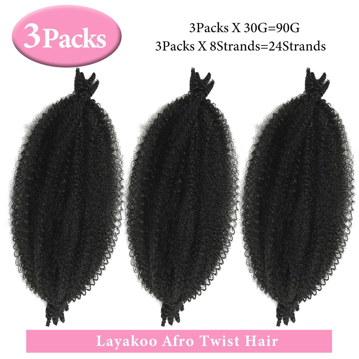 Marley Twist Braiding Hair 14 Inch Pre-Separated Springy Afro Twist Hair 3 Packs Kinky Twist Hair Natural Black Pre Fluffed Afro Twist Hair for Faux Locs for Women (14 inch, 1B)