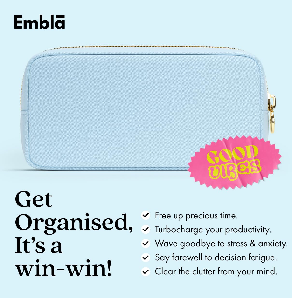 Embla Makeup Bag Travel Cosmetics Pouch and Toiletry Bag, Nylon Zipper Pouch Purse, Cute Make Up Organizer Storage Tote for Women Girls, Waterproof Travel Skincare Case, Small Makeup Bags, Periwinkle