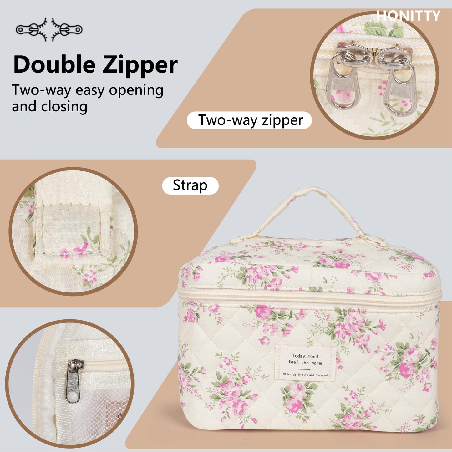 Makeup Bag,Quilted Cosmetic Bags,Large Floral Make Up Organize bag,Makeup Bag Set for Women,Flower Travel Toiletry Bag