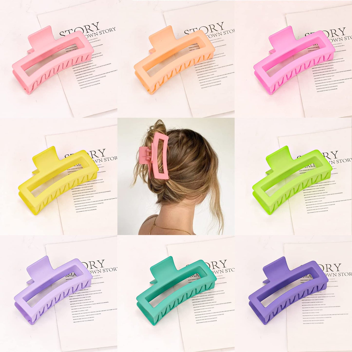 Jelyne 8PCS 5 Inch Extra Large Square Hair Clips, Matte Rectangular Claw Hair Clips for Women Girls, Strong Hold XL Jumbo Hair Clamps, Hair Accessories for Thick Long Curly Hair, 8 Colors