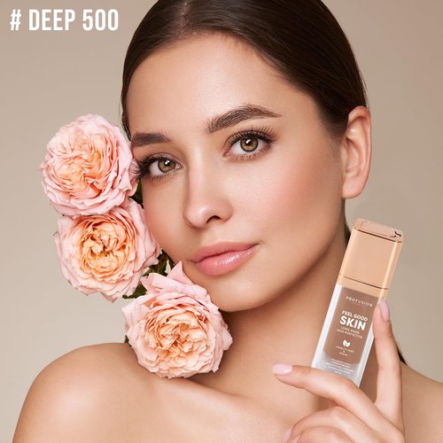 Profusion Cosmetics Feel Good Skin Foundation - Radiant Satin Finish, Buildable Coverage & SPF 15 (Deep 500)