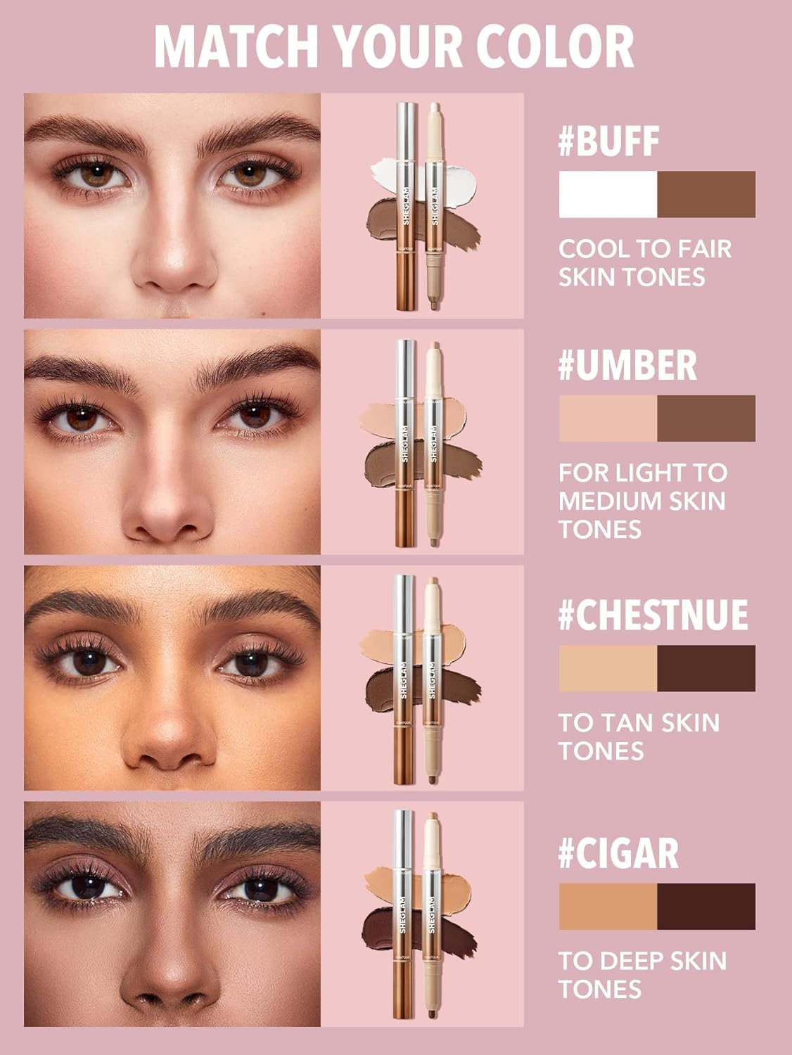 SheGlam Fine Line 2-In-1 Nose Contour & Highlight Pen - Long Lasting Waterproof Cream Bronzer & Highlighter in Umber