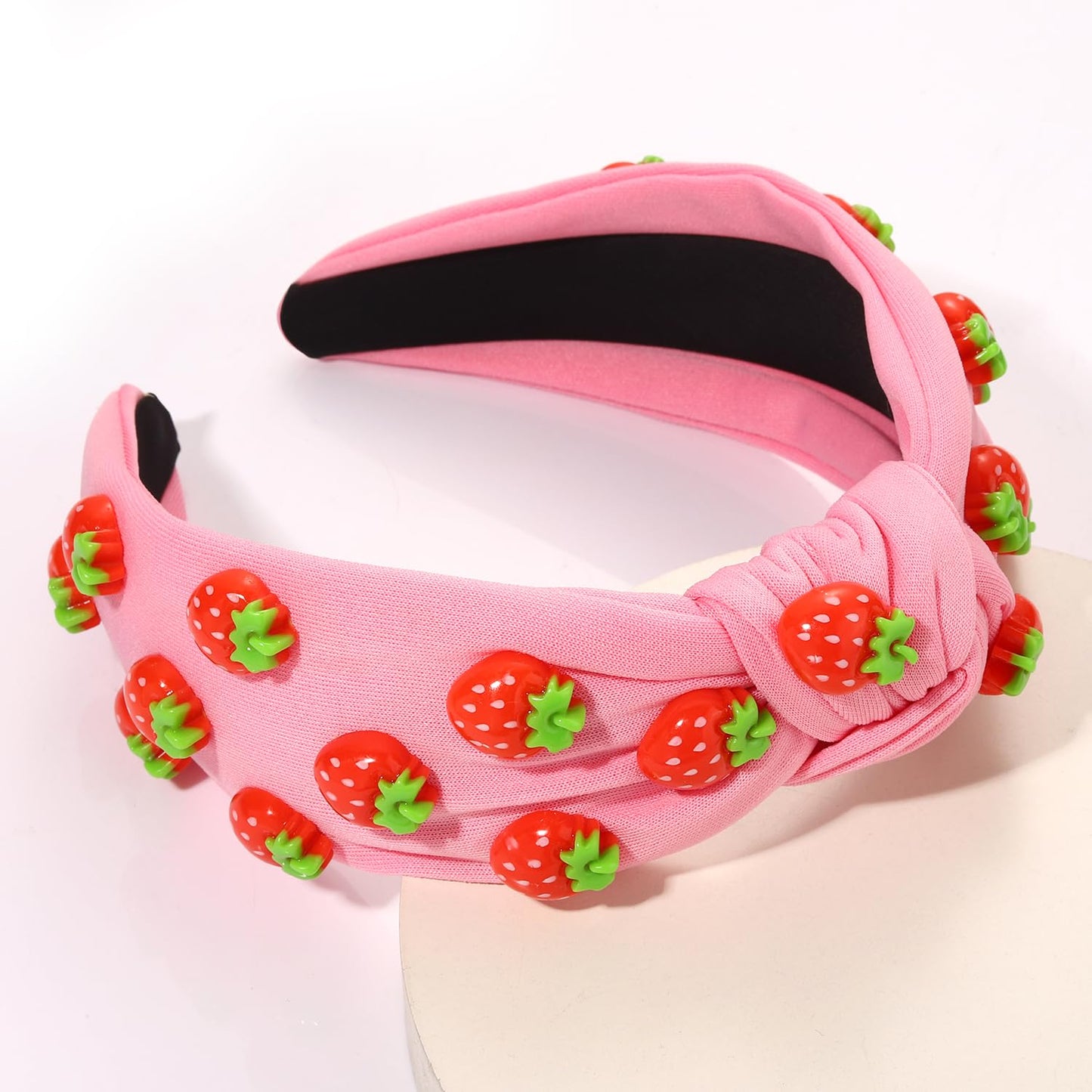 VOGUEKNOCK Strawberry Headband Fruit Headbands for Women Girls Tropical Strawberry Knotted Headband Summer Beach Headwear Hair Accessories Strawberry Pink