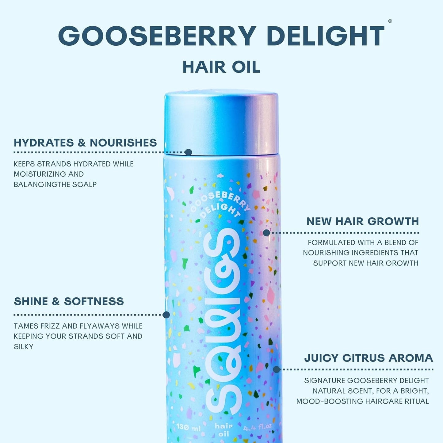 Squigs Hair Growth Oil - Nourishing Amla, Castor & Coconut Oil Blend for Frizz Control | 130ml