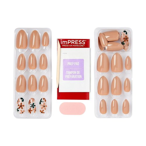 Kiss Impress No Glue Mani Press On Nails - 'As It Was' Design, Medium Almond Shape, Beige, 30 Nails Included