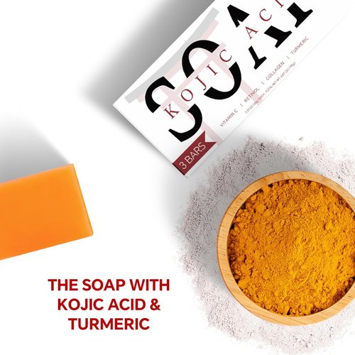 ORIENTLEAF Kojic Acid Soap - Turmeric Bar for Dark Spots & Brightening | Gentle Face & Body Wash (3 Pack)