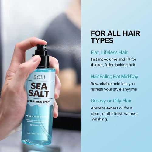BOLI Sea Salt Spray - Texturizing Water for Volume & Light Hold - 8.12 FL.OZ for Curly & Fine Hair