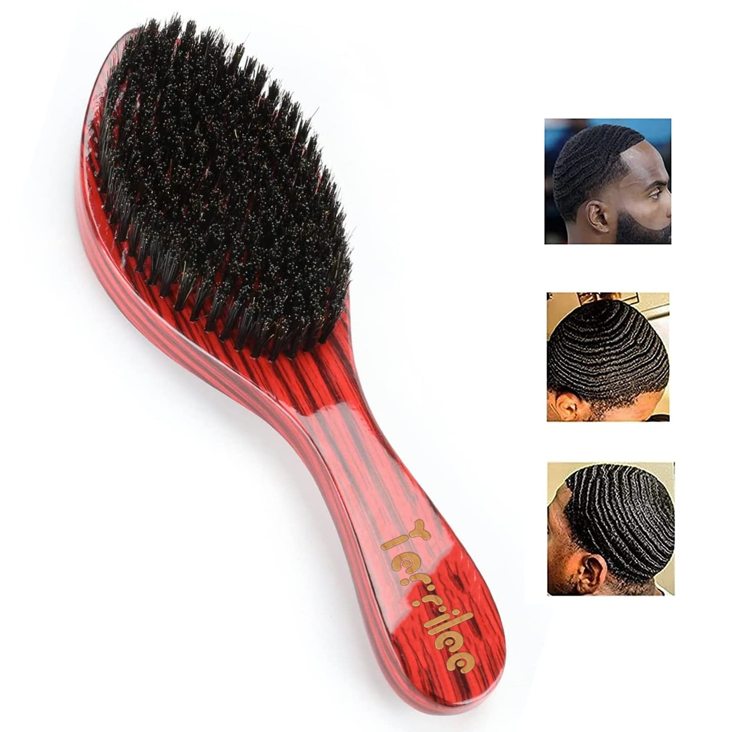 Premium Palm Curved Brush for Men - Medium Hard Beech & Black Mix Bristle Hair Brush for 360 Wave Styling (Red wood grain) - Wave Brush For Men