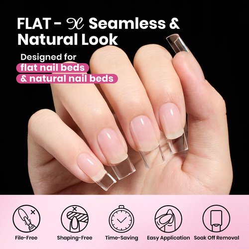 Beetles Gel Nail Tips Flat-X - Square Coffin Medium, 320pcs 16 Sizes, Pre-Etched Half Matte Full Cover Soft Acrylic Press on Easy DIY False Nail Extension Salon for Flat & Natural Nail Beds