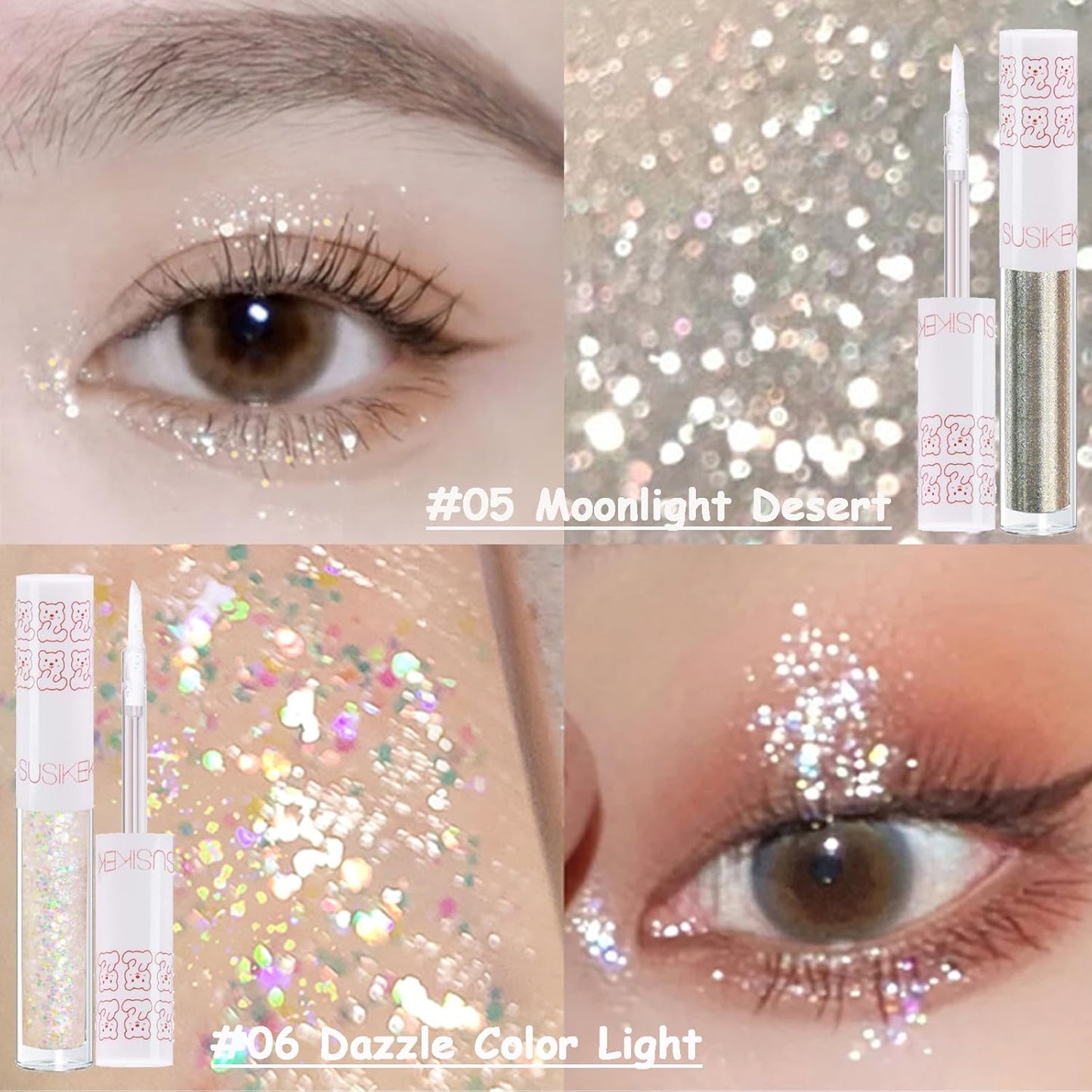 Skiennix Liquid Glitter Eyeshadow Eyeliner - Long Lasting, Quick Drying Shimmer Makeup Set | 6 Pcs for Valentine's Day