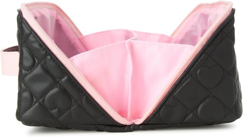 Juicy Couture Black Makeup Bag - Quilted Faux Leather Cosmetics Organizer for Travel Essentials