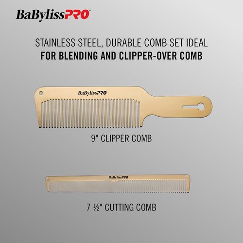 BaBylissPRO GoldFX Metal Comb - Durable Barber Tool for Precision Styling and Grooming