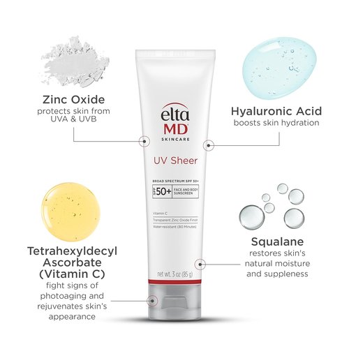 EltaMD UV Sheer Face Sunscreen - SPF 50+ Zinc Oxide Formula for No White Cast | Lightweight & Non-Greasy