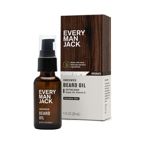 Every Man Jack Unscented Beard Oil - Fragrance-Free Moisturizer for Sensitive Skin - 1 fl oz