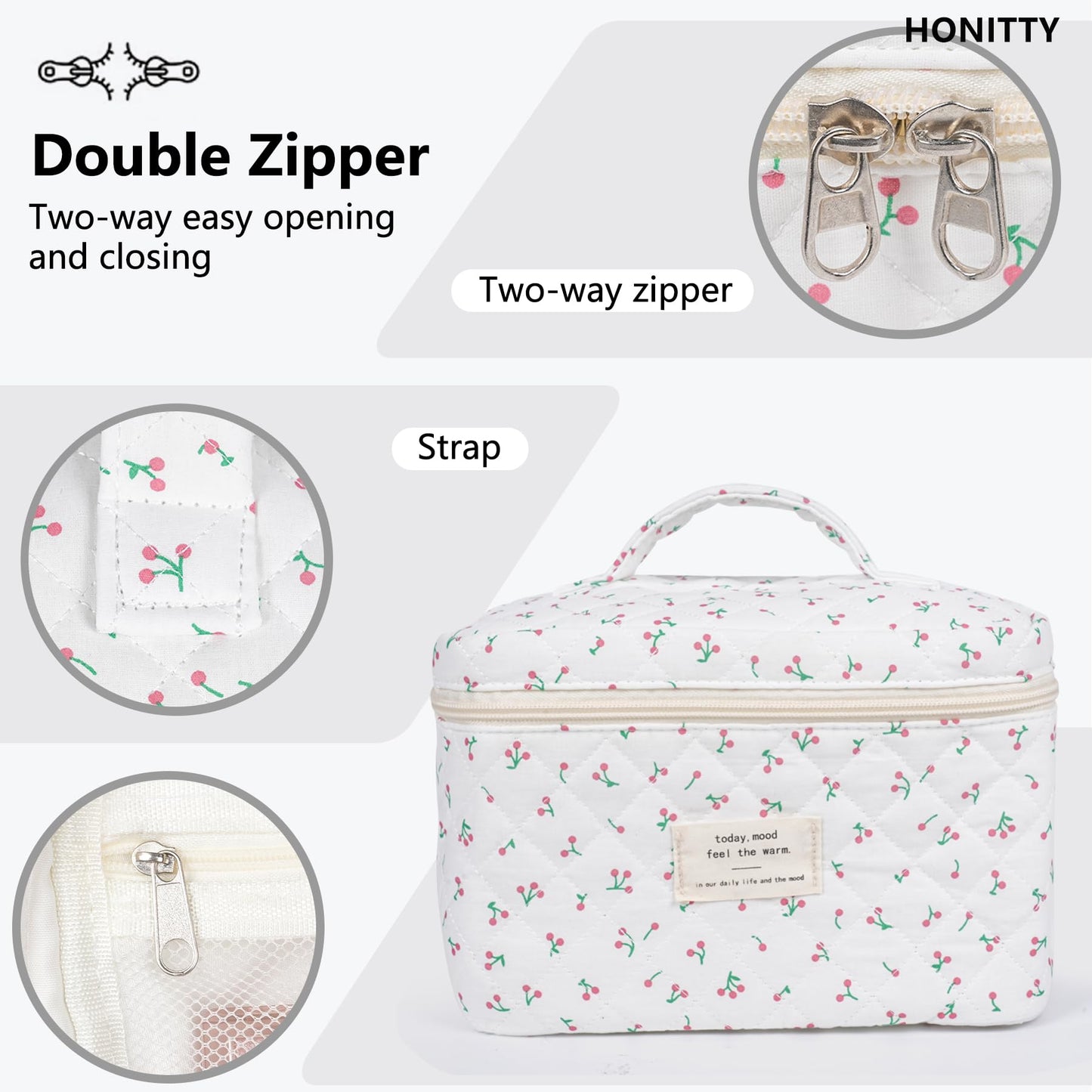 Makeup Bag,Quilted Cosmetic Bag,Large Floral Make Up Bag for Women,Cotton Makeup Bag Set,Flower Travel Toiletry Bag