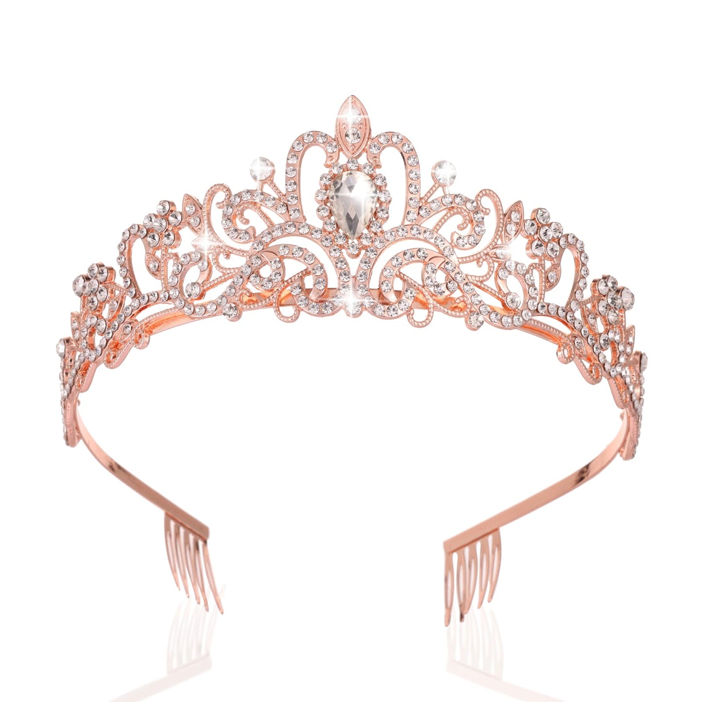 Kamirola - Gold Crystal Tiara Crowns For Women Girls Princess Elegant Crown with Combs Women's Headbands Bridal Wedding Prom Birthday Party Headbands for Women… (RoseGold)