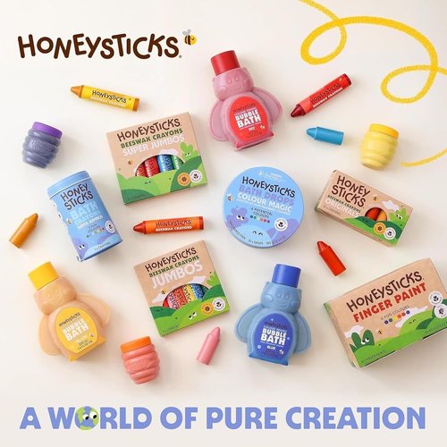 Honeysticks My First Paint Brush Set - 3 Pack: Ideal for Babies and Toddlers. Jumbo Brushes with Chubby Wood Handles for Easy Grip, Vegan. Includes Handy Storage Container