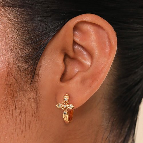 DREMMY STUDIOS Gold Dainty Huggie Hoop Earrings 18K Gold Plated Exquisite Open Tassel Dangle Charm Drop Sleeper Geometric Cross Coin Star Heart White CZ Simple Hypoallergenic Earrings for Women