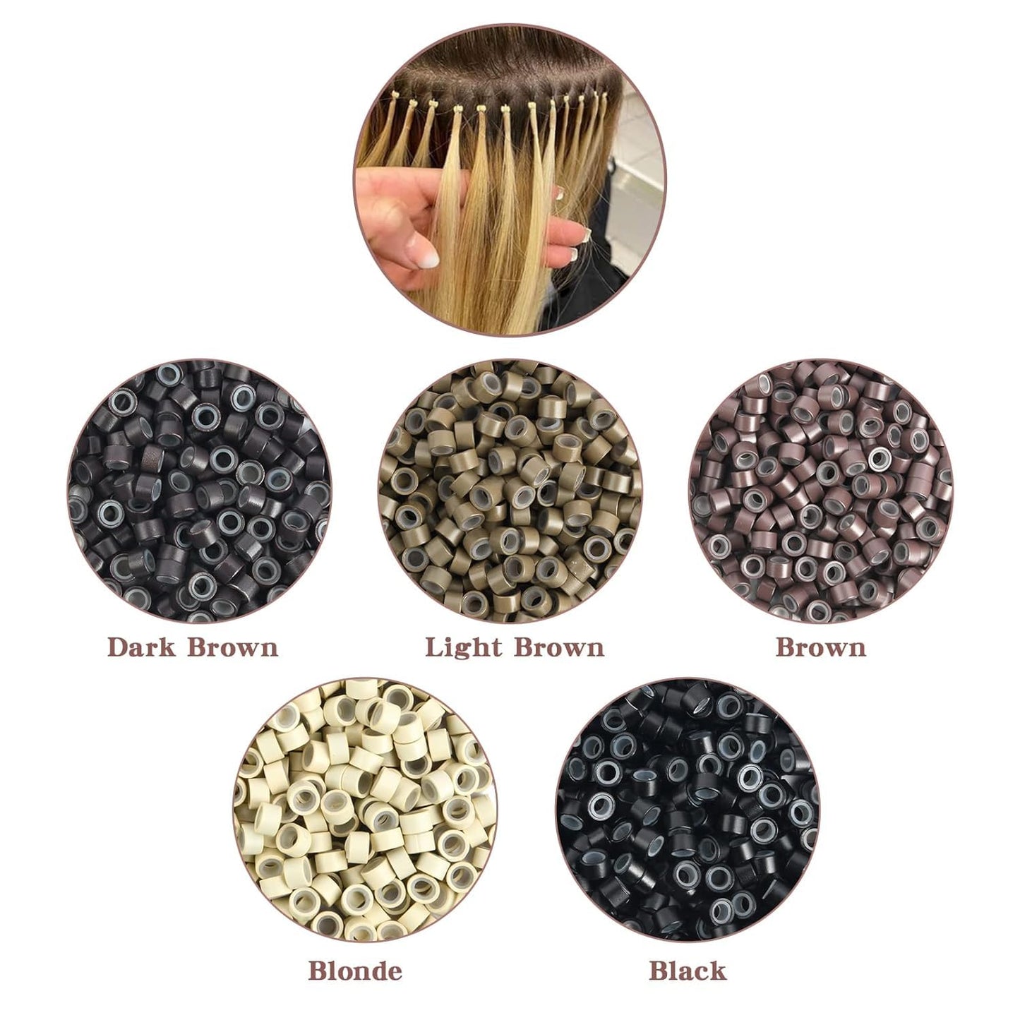 Hair Extension Beads, Microlink Beads, 5mm Silicon Beads for Hair Extensions,Silicone Lined Micro Links Rings Beads Hair Feather Extensions (Dark Brown, 1000pcs)