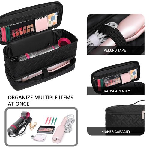 ARLMEGOR Double-Layer Travel Carrying Case for Revlon One-Step Hair Dryer Brush Volumizer Styler Shark FlexStyle Attachment Portable Storage Organizer Bag Hair Tools Travel Bag (Black)