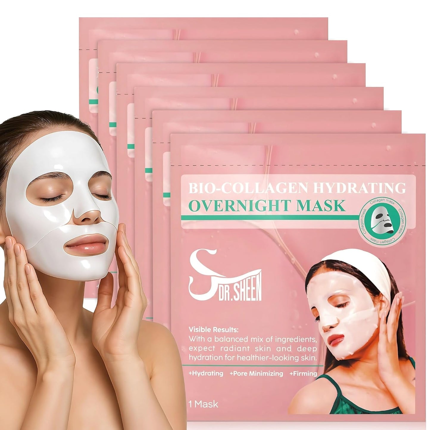 Bio Collagen Face Mask - Overnight Hydrating Hydrogel Masks | 6 Pack for All Skin Types, Anti-Aging & Moisturizing