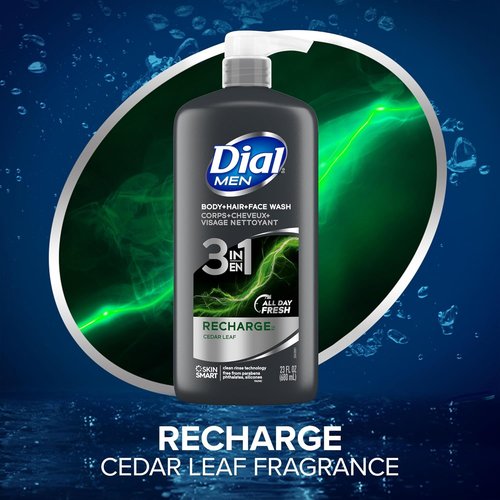 Dial Men 3-in-1 Body, Hair & Face Wash - Recharge Formula | 69 Fl Oz (3 x 23 Fl Oz Bottles)