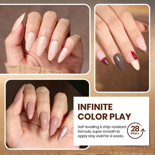 Beetles Gel Nail Polish Set - 20 Colors Warm Mist Gel Nail Kit Burgundy Brown Nude Gold Glitter Gray Shimmer Soak Off Base&Top Coat Uv Led Home DIY Salon Nail Art Gift Set for Women
