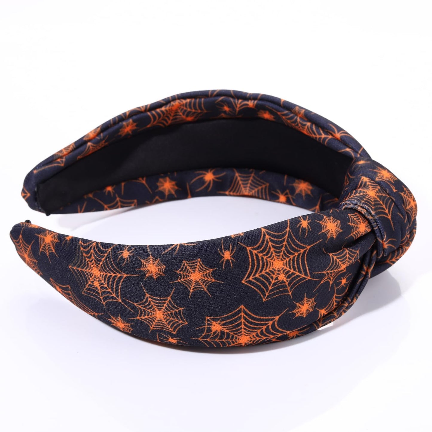 ZITULRY Halloween Knotted Headbands for Women Spider Web Printed Wide Top Knot Hairband Party Decoration