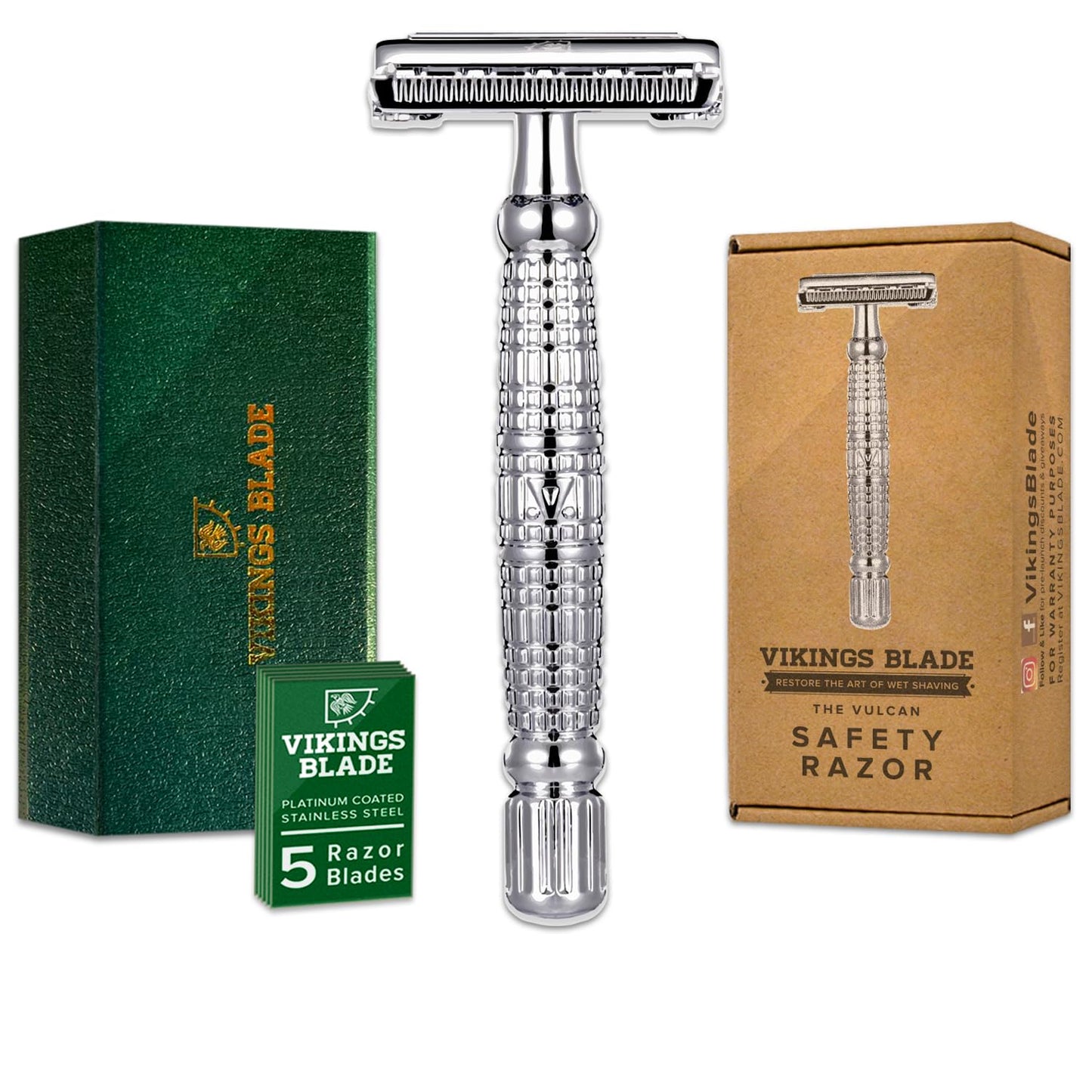 VIKINGS BLADE Double Edge Safety Razor - Smooth Shave with 5 Swedish Steel Blades | Luxury Case Included