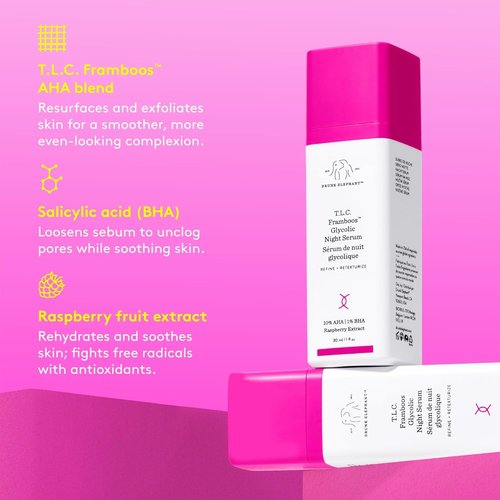 Drunk Elephant T.L.C. Framboos Glycolic Serum - Exfoliating AHA Serum - Clean Clinical Skincare - Cruelty-Free - Dermatologist-Tested - Free of Essential Oils, Silicones, and Fragrance