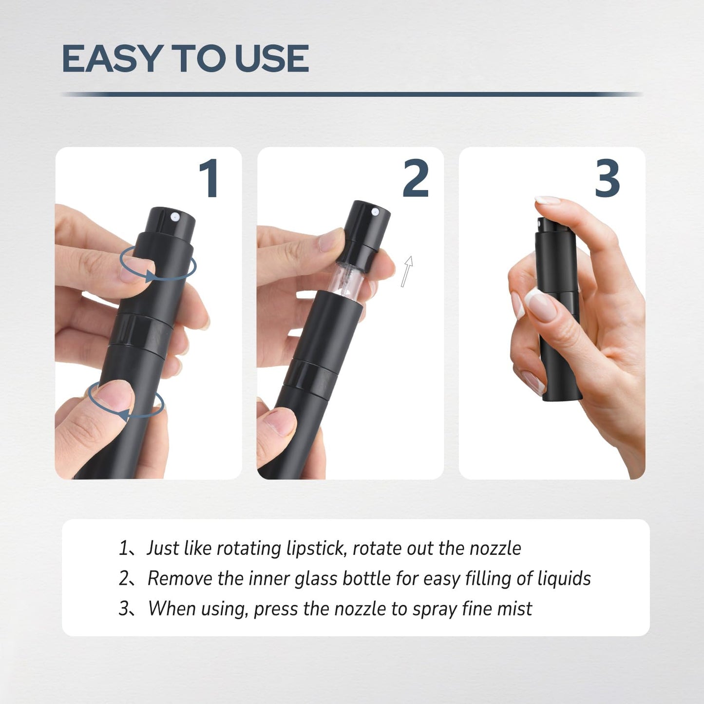 Fusupak Perfume Atomizer Travel Bottle Refillable: Cologne Sprayer Portable for Men - Mini Spray Empty for Refill - 8ml Small Size Black