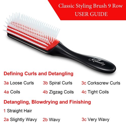 KTKUDY Curly Hair Brush - 9-Row Detangling & Defining Brush for Wavy, Curly, Coily Hair - Black